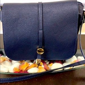 Genuine Leather Navy Blue Crossbody